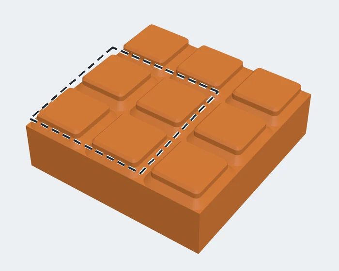 Underside (feet) of a 21 mm grid bin