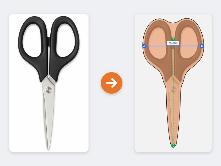 Tracing scissors from a photo and setting the size